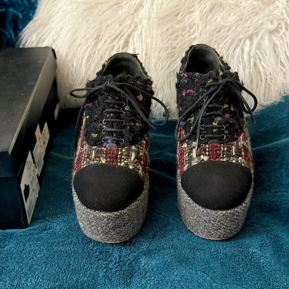 CHANEL 2013 platform plaid tweed loafers / shoes Luxury size EU 38 / US 7.5 - Picture 16 of 17